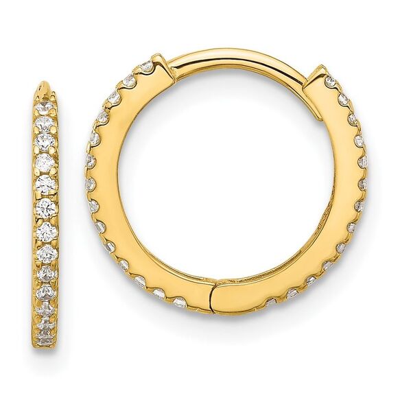 Kazi Luxury 14k Yellow Gold Madi K CZ 1.25mm Hinged Huggie Hoop Earrings